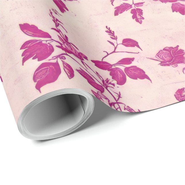 Blush Pink Chinoiserie Dekoupage Geschenkpapier (Rolleneckpunkt)