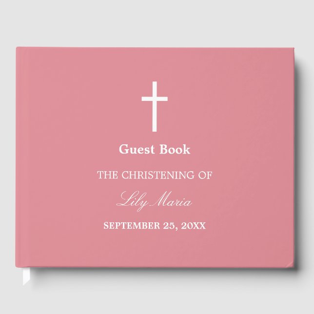 Blush Pink Christening Guest Book Gästebuch (Vorderseite)