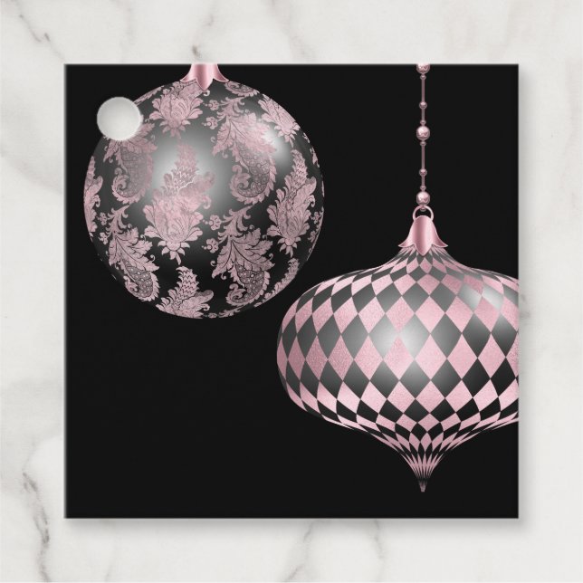 Blush Pink Christmas Damask und Harlequin Geschenkanhänger (Vorderseite)