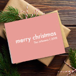 Blush Pink Christmas | Minimalist Clean Simple Feiertagskarte<br><div class="desc">Simple, stylish "merry christmas" quote greeting card with modern typography in white on a dusky pink background in a minimalist 'scandi' scandinavian design style. The card can be easily personalized with your own holiday greeting, family name and year to make a truly bespoke christmas holiday card for the festive season!...</div>