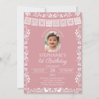 Blush Pink Cielito Lindo Girl's 1st Birthday Photo Einladung