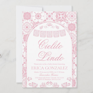 Blush Pink Cielito Lindo Papel Picado Baby Shower Einladung