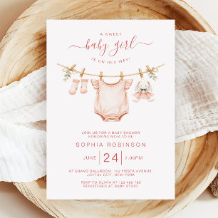 Blush Pink Clothesline Girl Baby Dusche Einladung