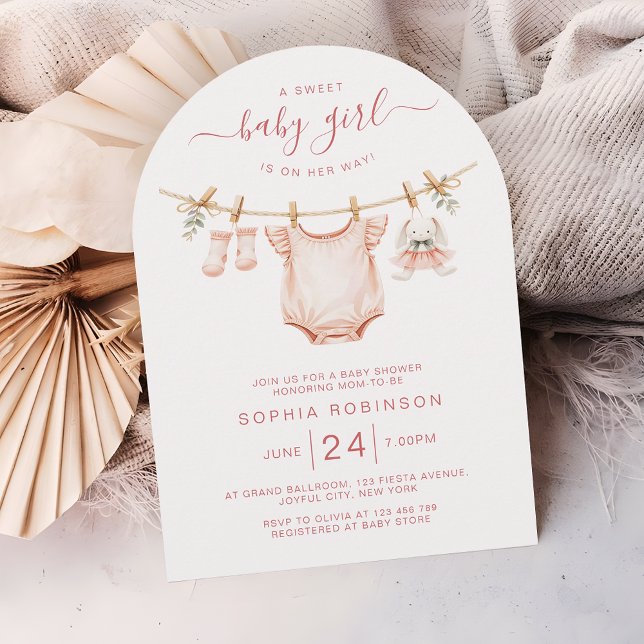 Blush Pink Clothesline Girl Baby Shower Arch Einladung (Von Creator hochgeladen)