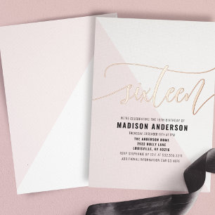 Blush-Pink Colorblock Sweet 16 Geburtstagsfeier Folieneinladung