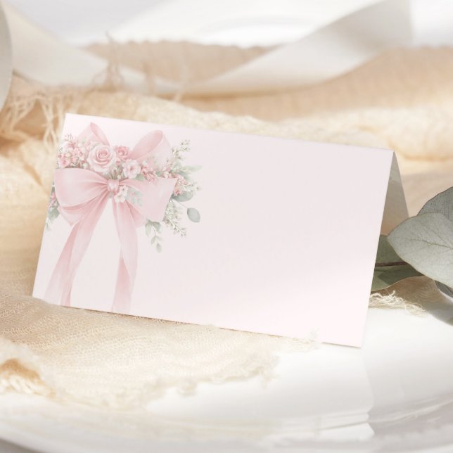 Blush Pink Coquette Bow Floral Platzkarte (Von Creator hochgeladen)