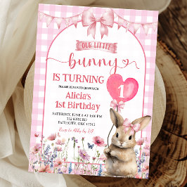 Blush Pink Coquette Little Bunny Floral Birthday Einladung