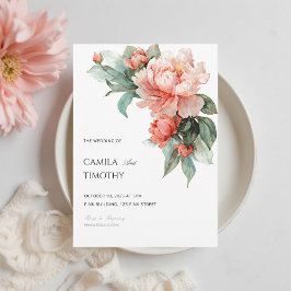 Blush Pink Coral Peony Watercolor Floral Wedding Einladung