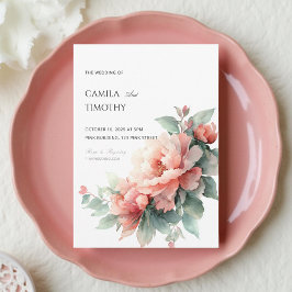 Blush Pink Coral Peony Watercolor Floral Wedding Einladung