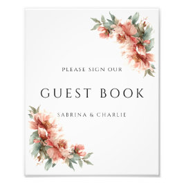 Blush Pink Coral Peony Wedding Guest Book Sign Fotodruck