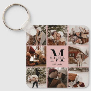 Blush Pink Couple Foto Collage Monogramm-Geschen Schlüsselanhänger