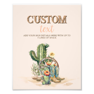 Blush Pink Cowgirl Rodeo Party Cactus Boots Sign Fotodruck