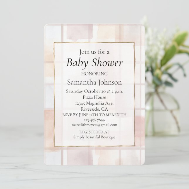 Blush Pink Cream Abstract Squares Baby Shower Einladung (Stehend Vorderseite)