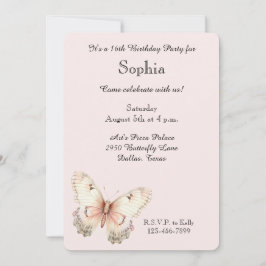 Blush Pink Cream Butterfly Birthday  Einladung