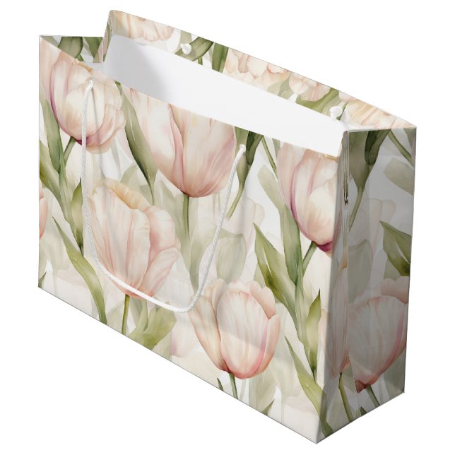 Blush Pink Cream Tulips Bloral Wedding Große Geschenktüte (Vorderseite Schrägansicht)