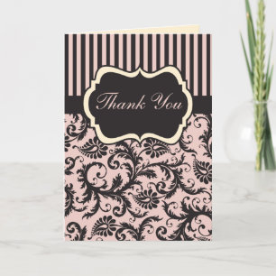Blush Pink, Creme, Grau Damask Danke Karte II