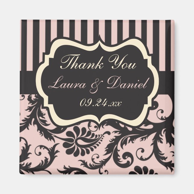 Blush Pink, Creme, Gray Damask Hochzeitsgunst Magnet (Vorne)