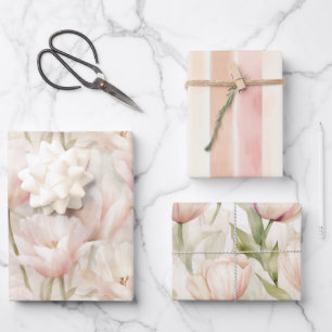 Blush Pink Creme Peach Tulips Brautparty Geschenkpapier Set