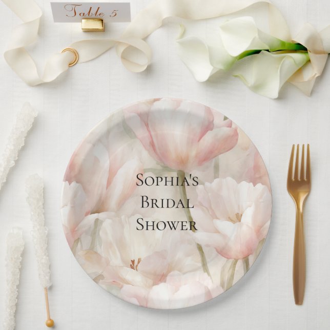 Blush Pink Creme Tulips Blume Brautparty Pappteller (Hochzeit)