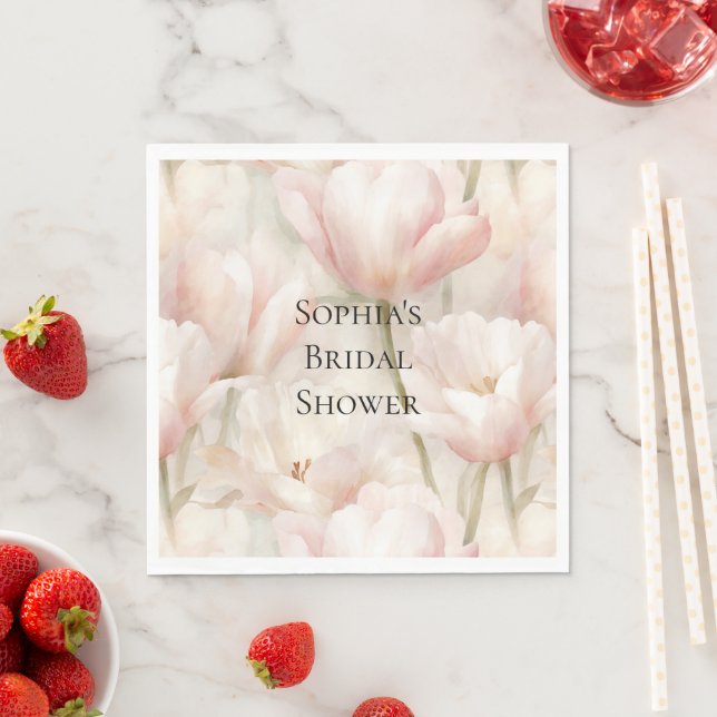 Blush Pink Creme Tulips Blume Brautparty Serviette (Beispiel)