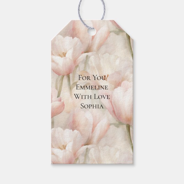 Blush Pink Creme Tulips Blume Geschenkanhänger (Vorderseite)
