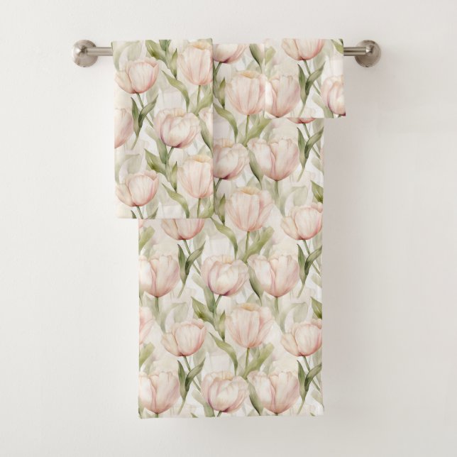 Blush Pink Creme Tulips Brautparty Badhandtuch Set (Insitu)