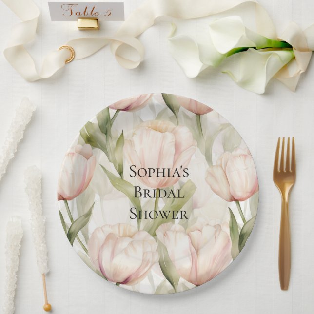 Blush Pink Creme Tulips Brautparty Pappteller (Hochzeit)