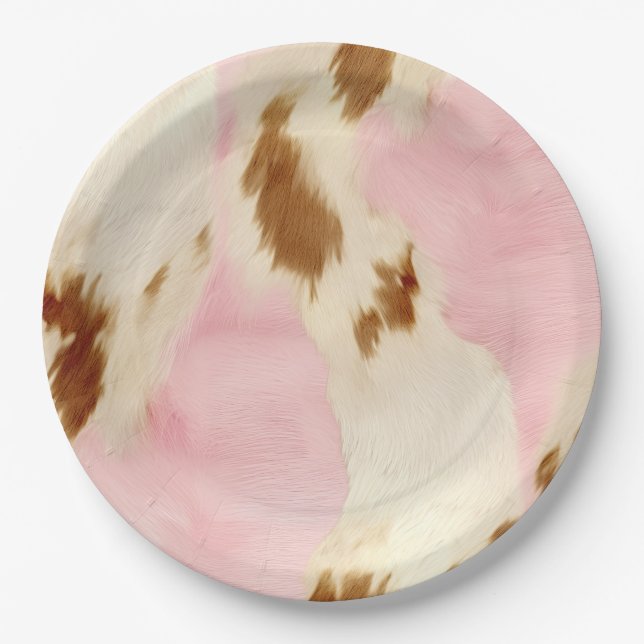 Blush Pink Creme White Brown Cowhid Pappteller (Vorderseite)