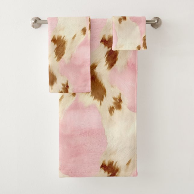 Blush Pink Creme White Gold Cowhide Badhandtuch Set (Insitu)