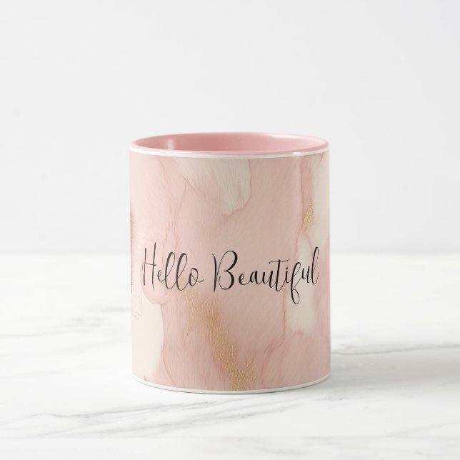 Blush Pink Creme White Gold Cowhide Tasse (Zentrum)