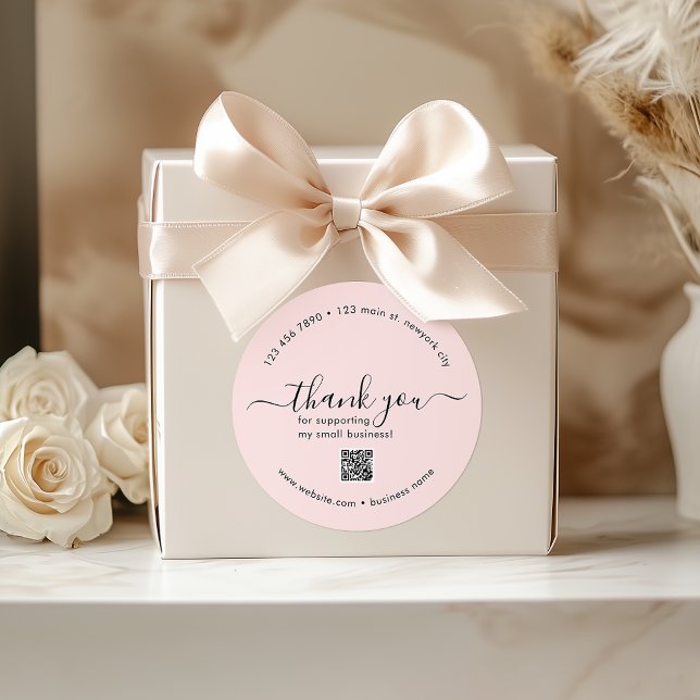 Blush Pink Custom Danke Stickers mit QR Code (Blush Pink Custom Thank You Stickers With QR Code)