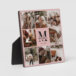 Blush Pink Custom Family Foto Collage   Monogramm Fotoplatte