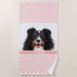 Blush Pink Custom Pet Foto mit weißen Pasten und N Strandtuch