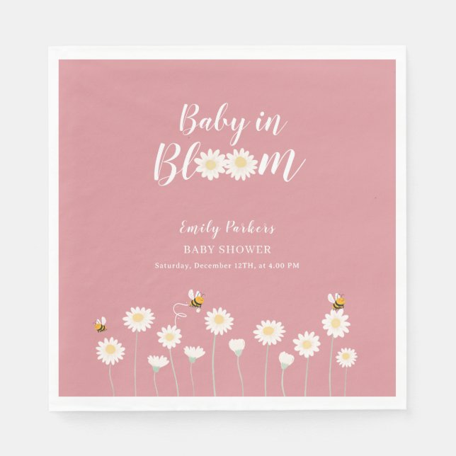 Blush Pink Daisy Floral Baby in Blütendusche Serviette (Vorderseite)