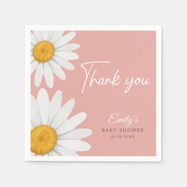 Blush Pink Daisy Floral Baby Shower Thank You Serviette (Vorderseite)