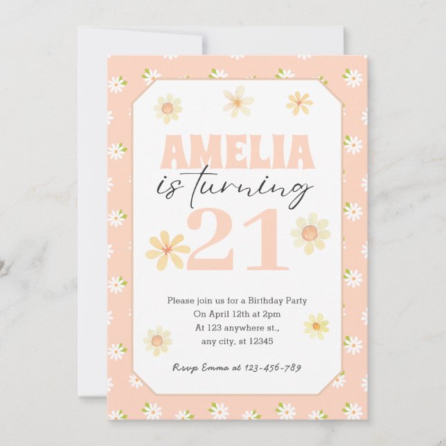 Blush Pink Daisy Geburtstag Einladung jedes Alter (Vorderseite)