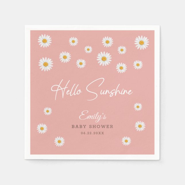 Blush Pink Daisy Hello Sunshine Baby Shower Paper Serviette (Vorderseite)