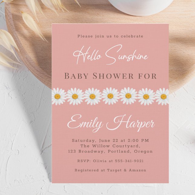 Blush Pink Daisy Hello Sunshine Floral Baby Shower Einladung (Von Creator hochgeladen)