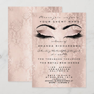 Blush Pink Damask Makeup Glitzer Augen 16. Bride Einladung