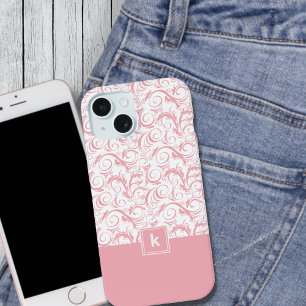 Blush Pink Damask Muster Monogram iPhone 14 Fall iPhone 15 Hülle