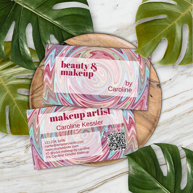 Blush Pink Dark Red Aqua Abstraktes Kunstmuster Visitenkarte (Von Creator hochgeladen)