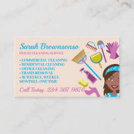 Blush Pink Dark Skin Janitorial Frau Reinigung Visitenkarte