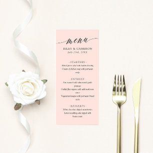 Blush Pink Delicate Calligraphy Elegante Hochzeit Menükarte