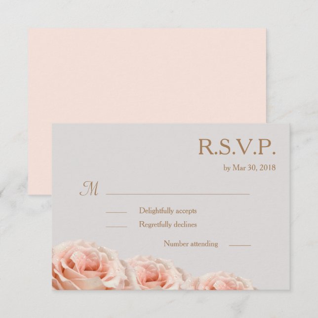 Blush Pink Dewy Rose Bloral Gray Wedding RSVP Einladung (Vorne/Hinten)