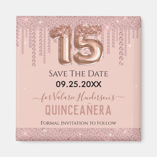 Blush Pink Diamond Quinceanera Save the Date Magnet (Vorne)