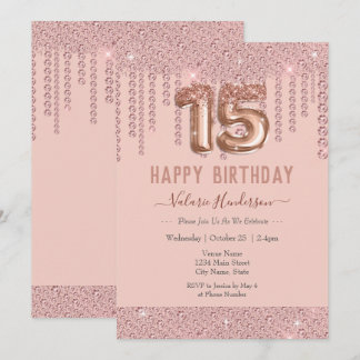 Blush Pink Diamond Tropfen Happy 15. Geburtstag
