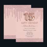 Blush Pink Diamond Tropfen Happy 15. Geburtstag<br><div class="desc">Girly rosa Diamant Tropfen,  tausendjährige rosa Hintergrund,  mit extravagantem Skriptnamen typografisch. Imitate Rose Gold 15 Ballon Text. Ideal für Feierlichkeiten mit Quitten. Der gesamte Text ist einstellbar.</div>