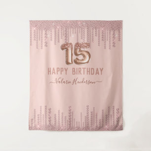 Blush Pink Diamond Tropfen Happy 15. Geburtstag Wandteppich
