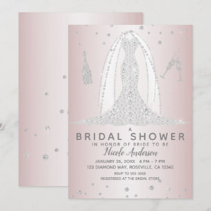 Blush Pink Diamond Wedding Dress Brautparty Einladung