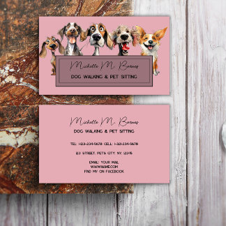 Blush Pink Dog Walker Sitter Modernes Beruflich Visitenkarte